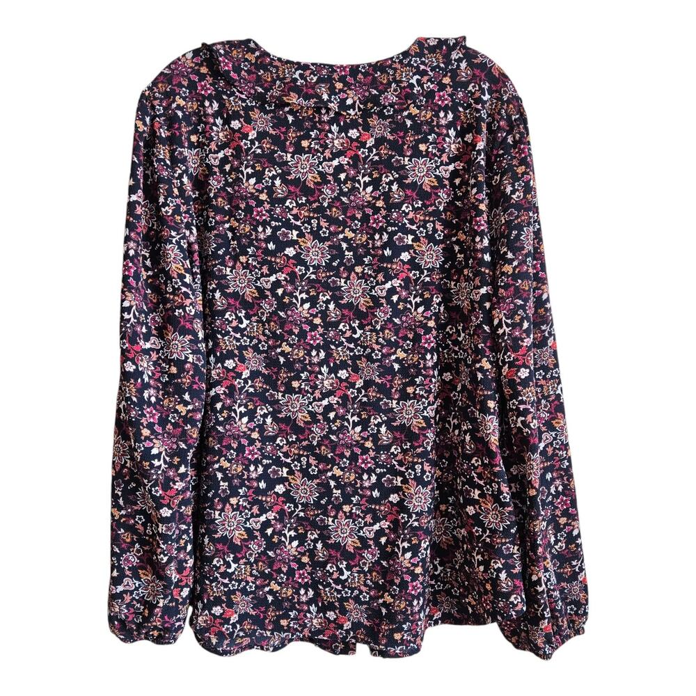MASON & BELLE XXL 2X Blouse Button Up Dark Floral Ruffle Collar Long Sleeve 46" - Picture 7 of 7